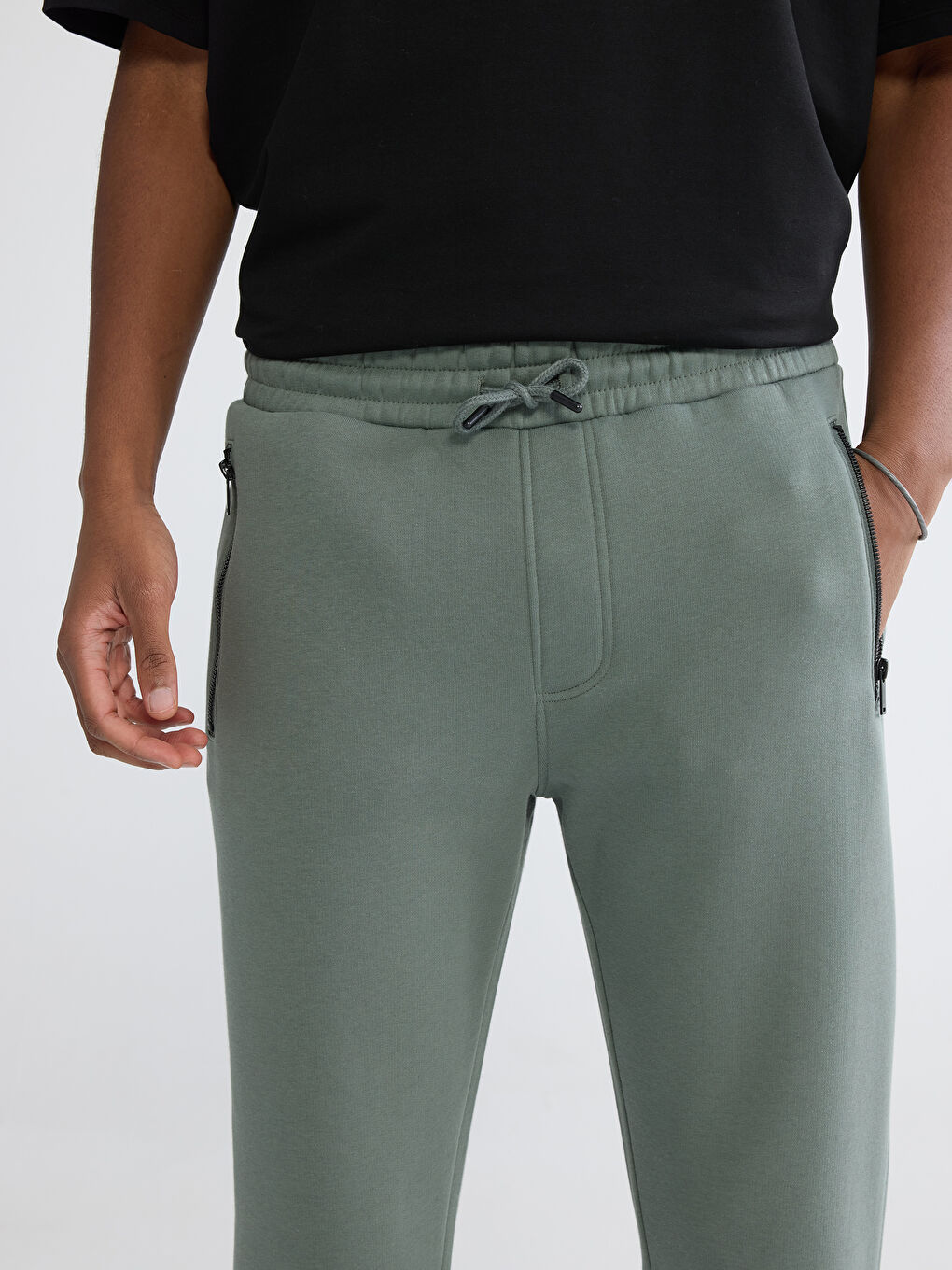 Yeşil Standart Kalıp Erkek Kalın Jogger Eşofman Altı-2