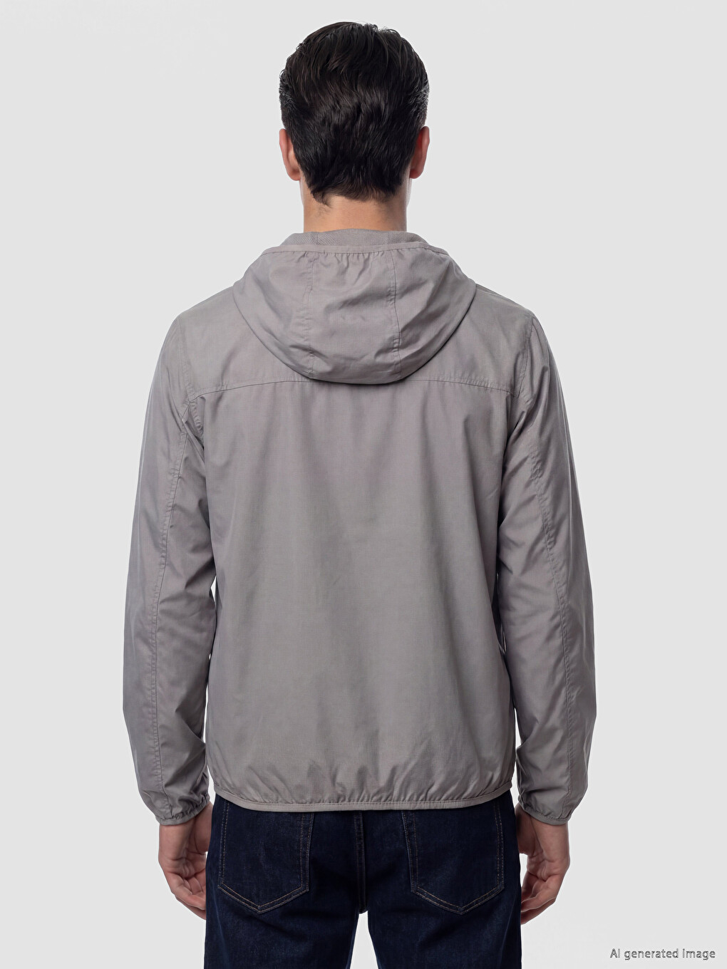 Gri Regular Fit Kapüşonlu Erkek Yağmurluk-3