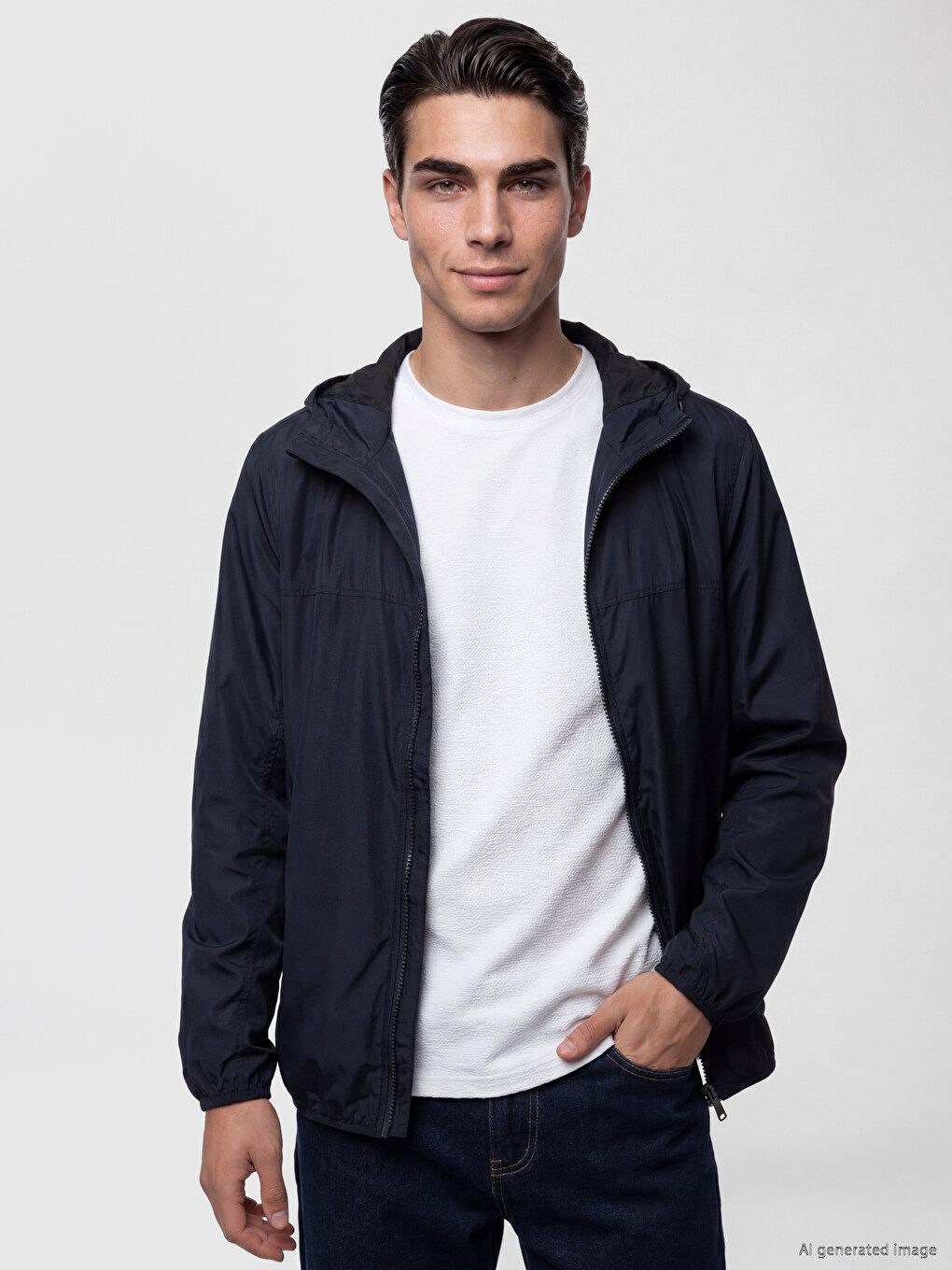 Lacivert Regular Fit Kapüşonlu Erkek Yağmurluk