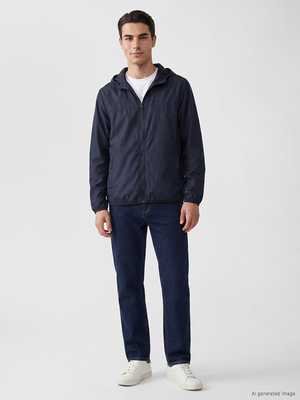 Lacivert Regular Fit Kapüşonlu Erkek Yağmurluk-1