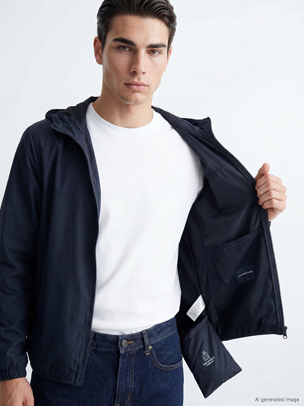 Lacivert Regular Fit Kapüşonlu Erkek Yağmurluk-2