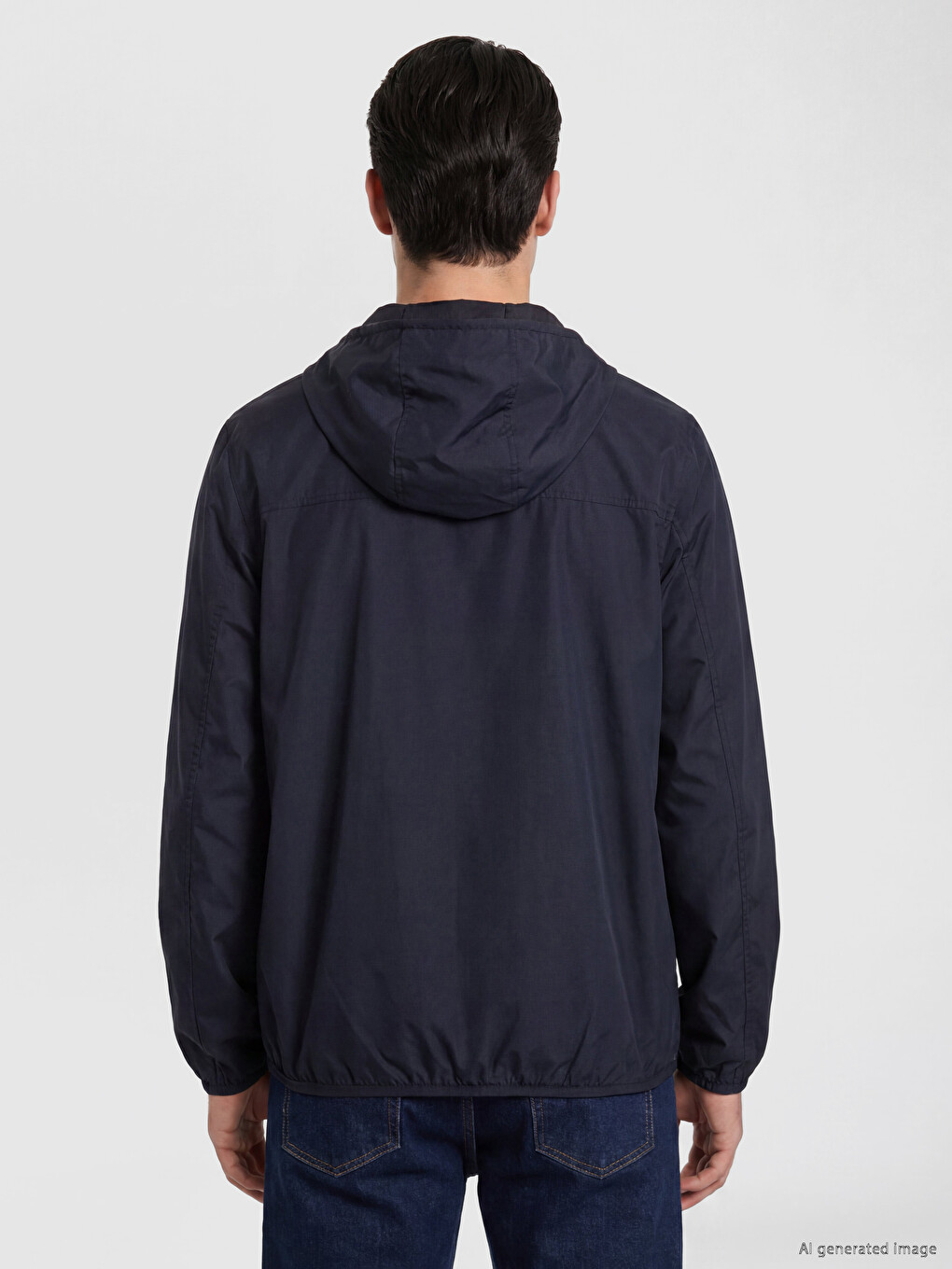 Lacivert Regular Fit Kapüşonlu Erkek Yağmurluk-3
