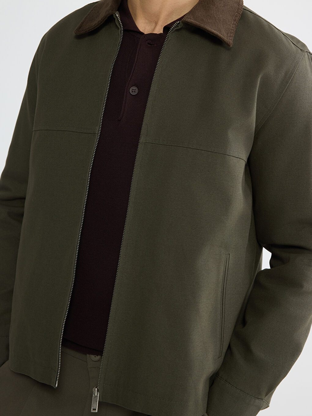 Haki Rahat Kalıp Kadife Yaka Erkek Mont-2