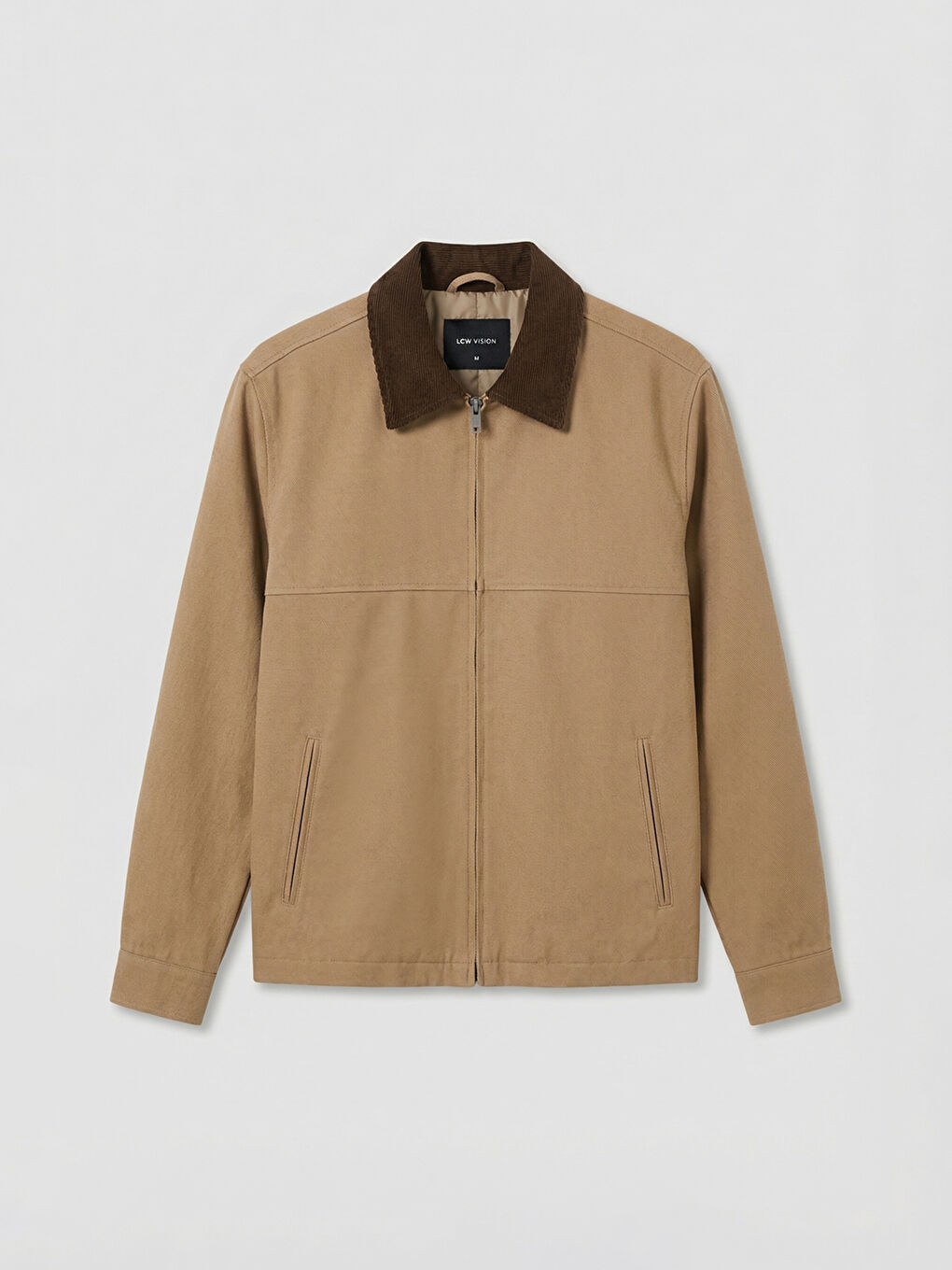 Bej Rahat Kalıp Kadife Yaka Erkek Mont-5