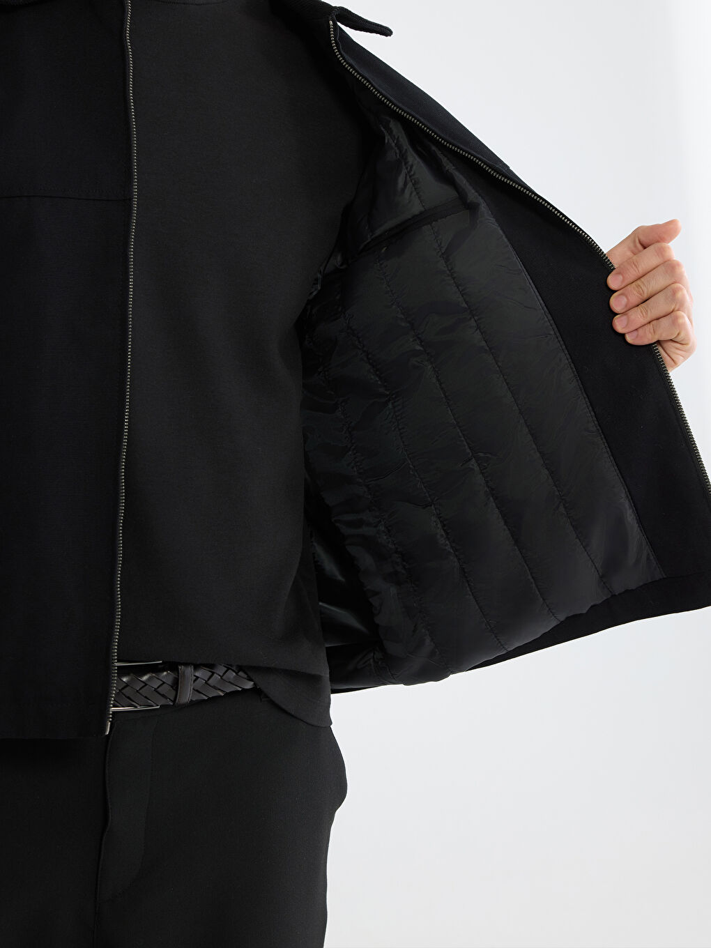 Siyah Rahat Kalıp Kadife Yaka Erkek Mont-2