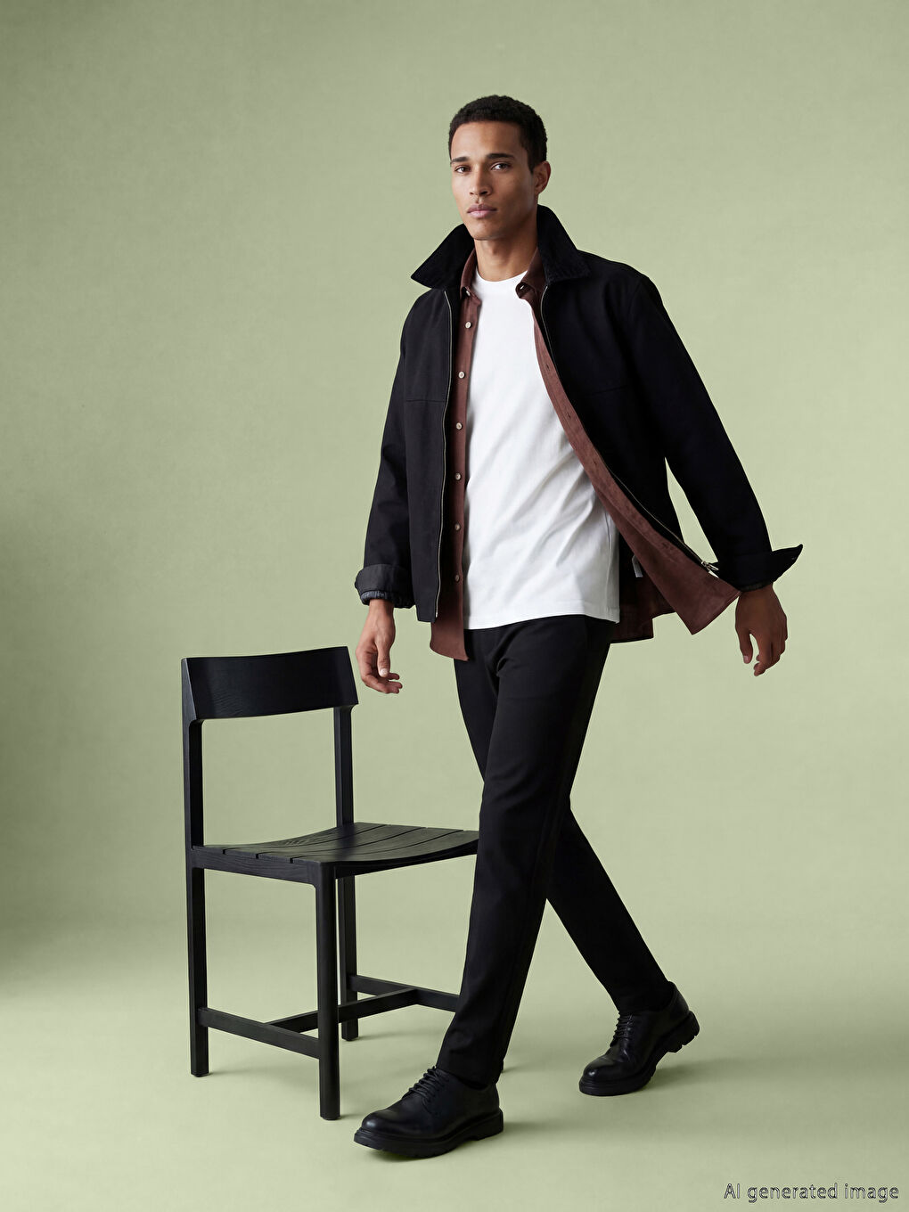 Siyah Rahat Kalıp Kadife Yaka Erkek Mont