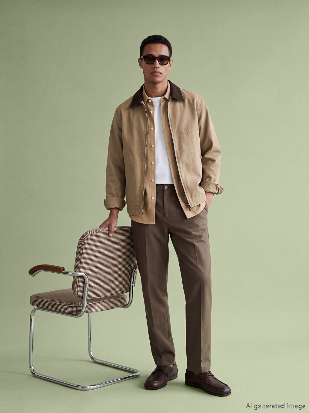 Bej Rahat Kalıp Kadife Yaka Erkek Mont-1