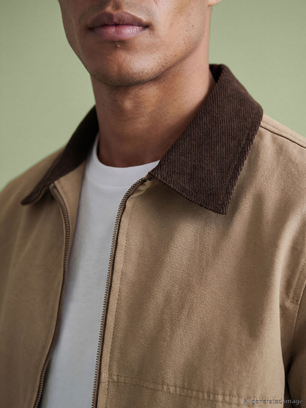 Bej Rahat Kalıp Kadife Yaka Erkek Mont-2