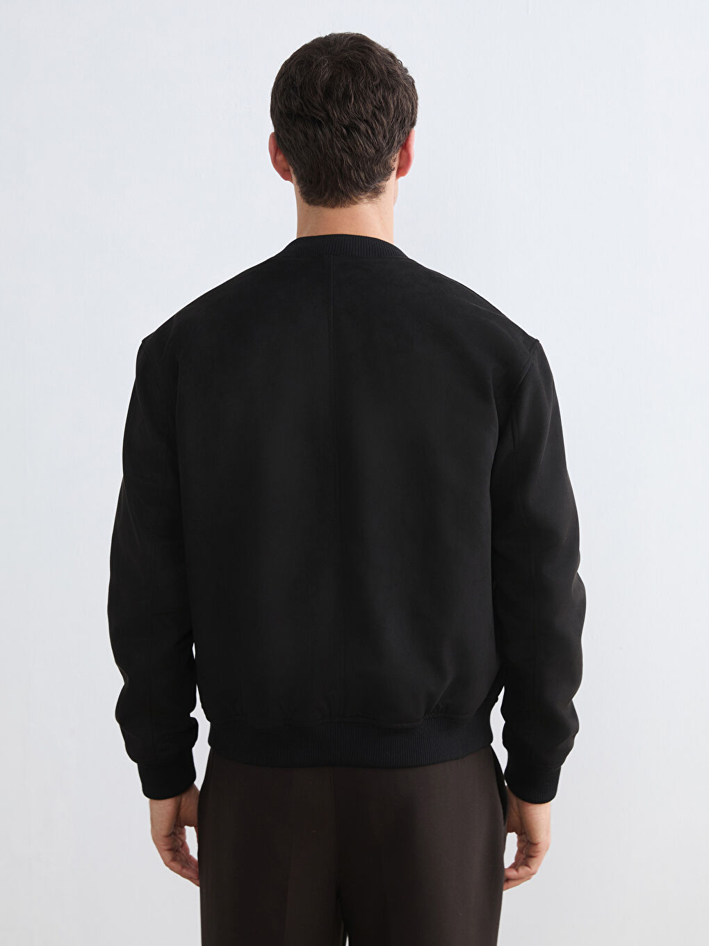 Siyah Standart Kalıp Erkek Süet Görünümlü Bomber Mont-4