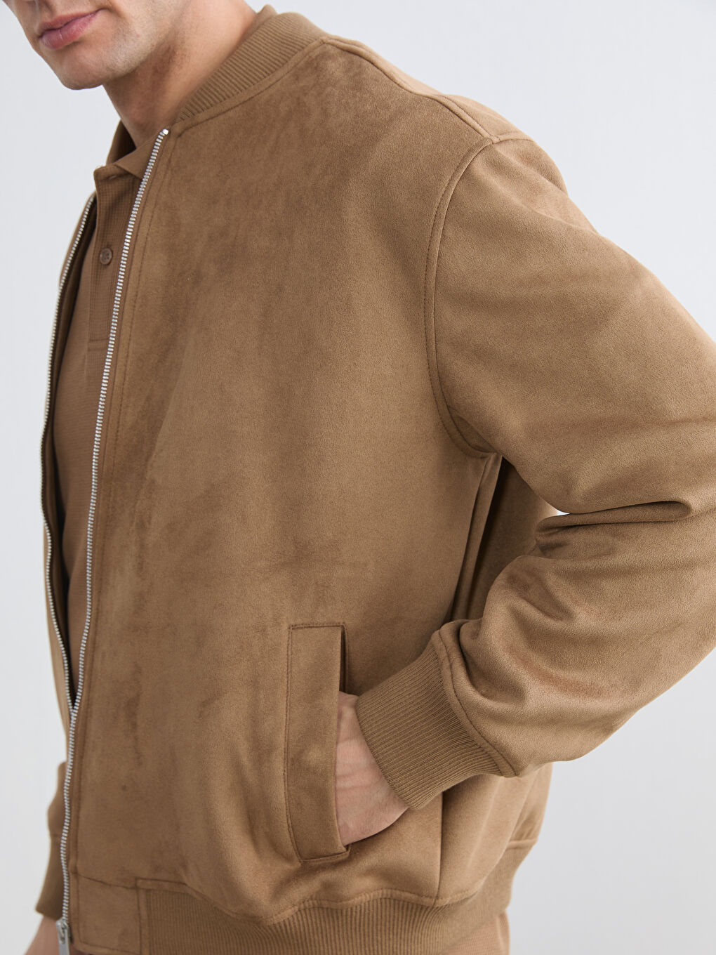 Kahverengi Standart Kalıp Erkek Süet Görünümlü Bomber Mont-2