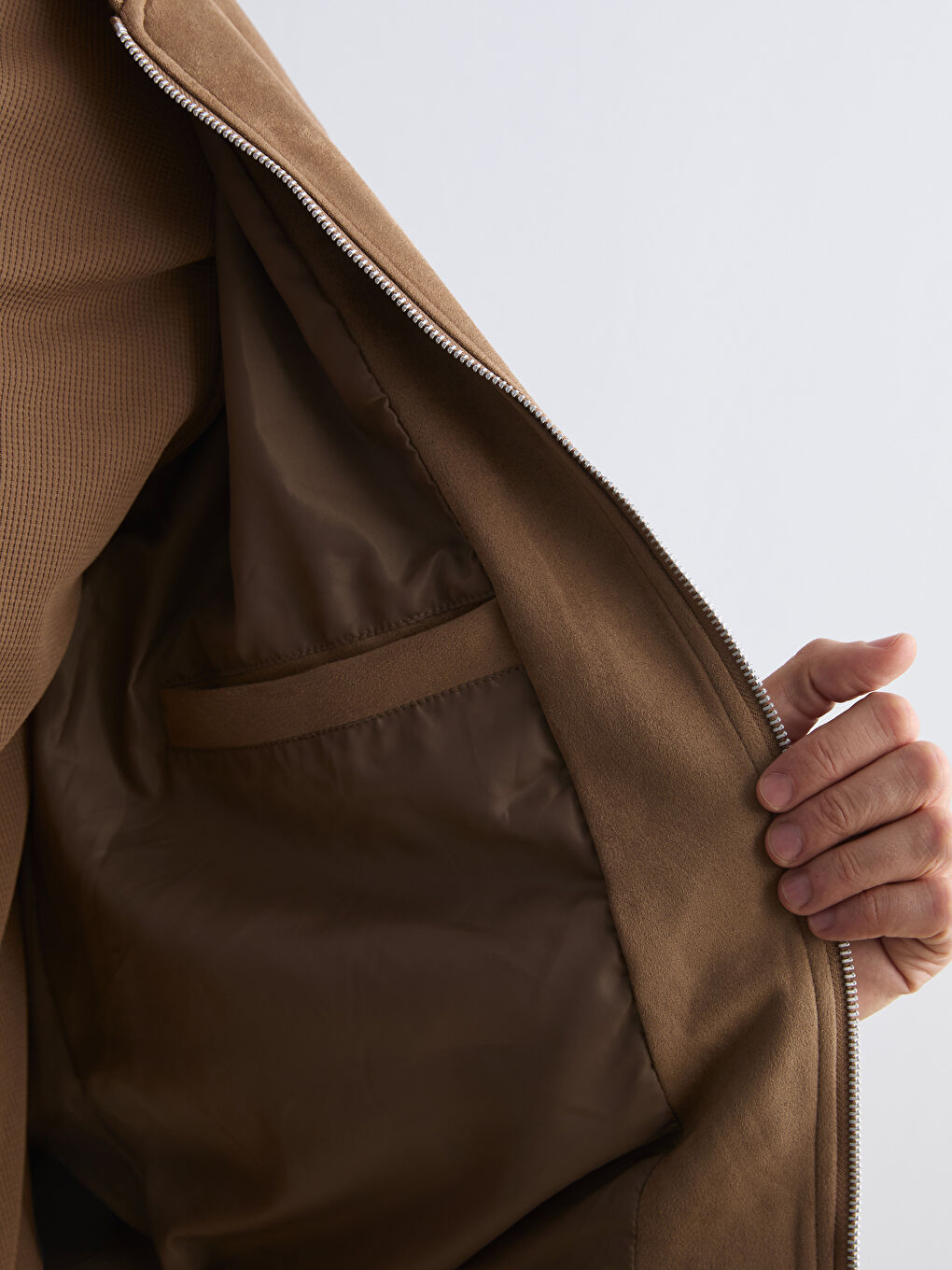 Kahverengi Standart Kalıp Erkek Süet Görünümlü Bomber Mont-3