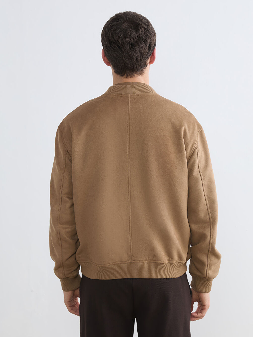 Kahverengi Standart Kalıp Erkek Süet Görünümlü Bomber Mont-4