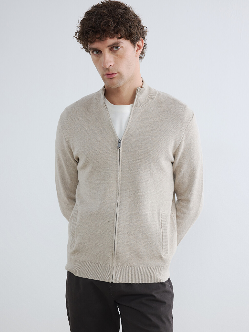 Man Beige Cardigan
