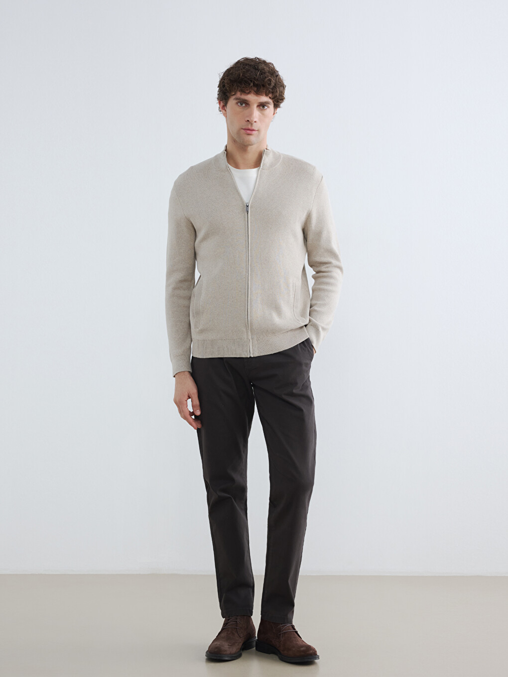 Man Beige Cardigan-1