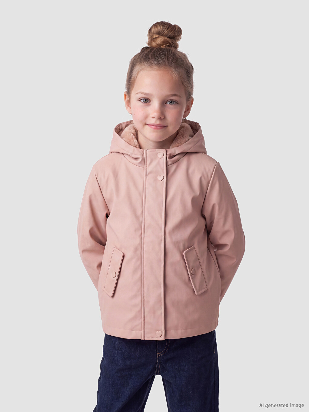 Pembe Kapüşonu Kız Çocuk Mont-1