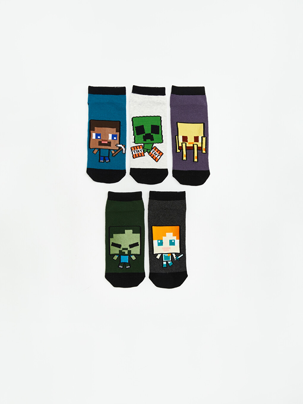 Karışık Minecraft Baskılı Erkek Çocuk Patik Çorap 5'li