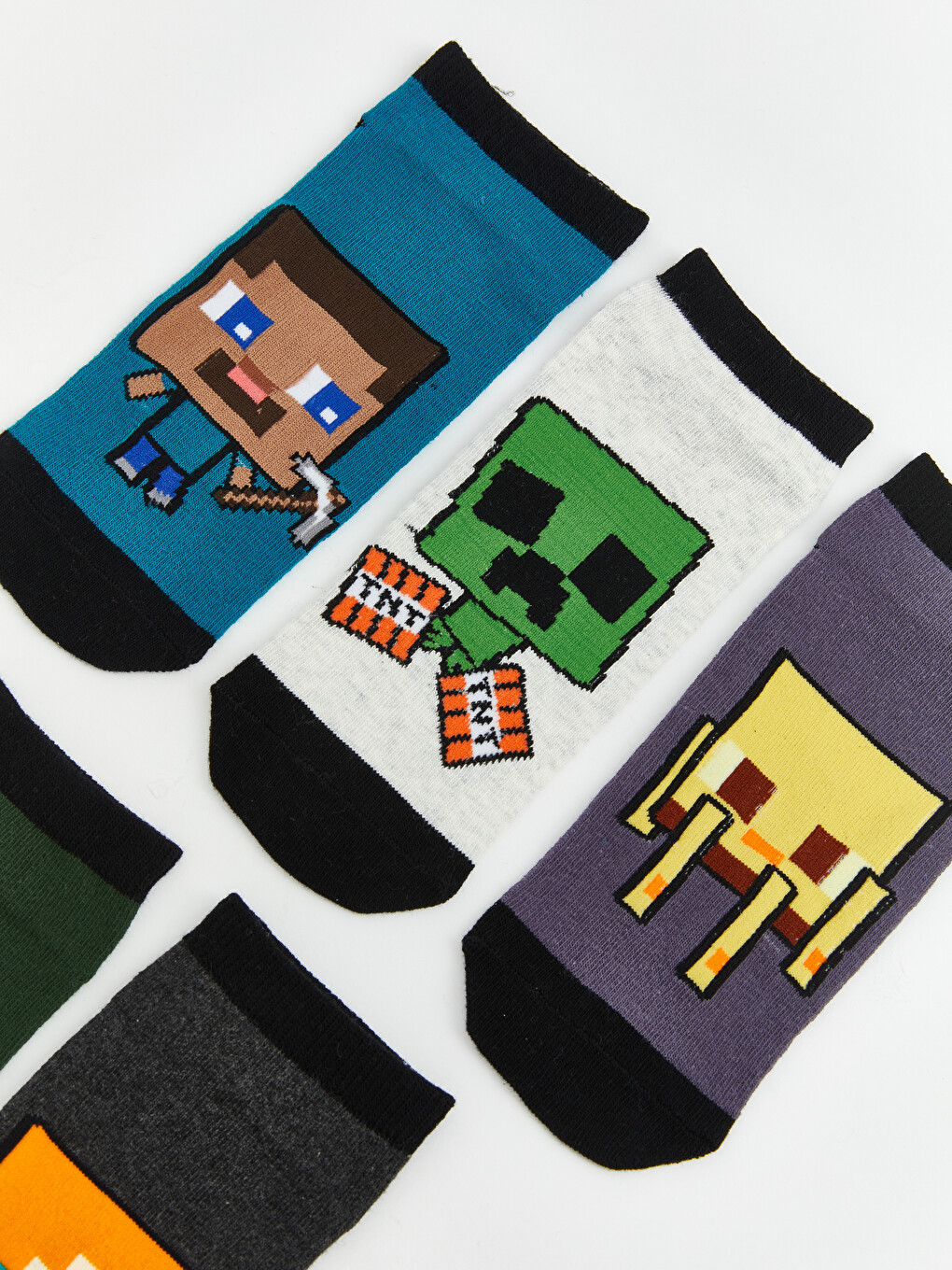 Karışık Minecraft Baskılı Erkek Çocuk Patik Çorap 5'li-1