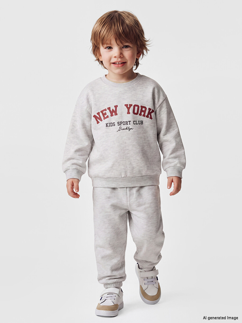 Beyaz New York Baskılı Erkek Bebek Eşofman Takımı-1