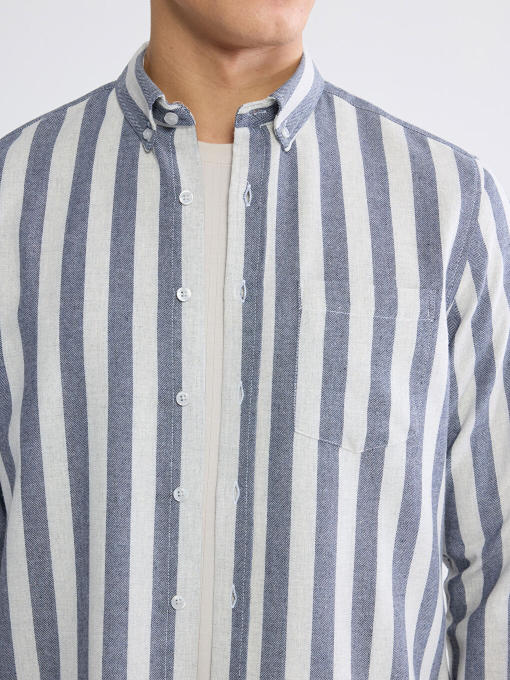 Lacivert Regular Fit Çizgili Erkek Gömlek-2