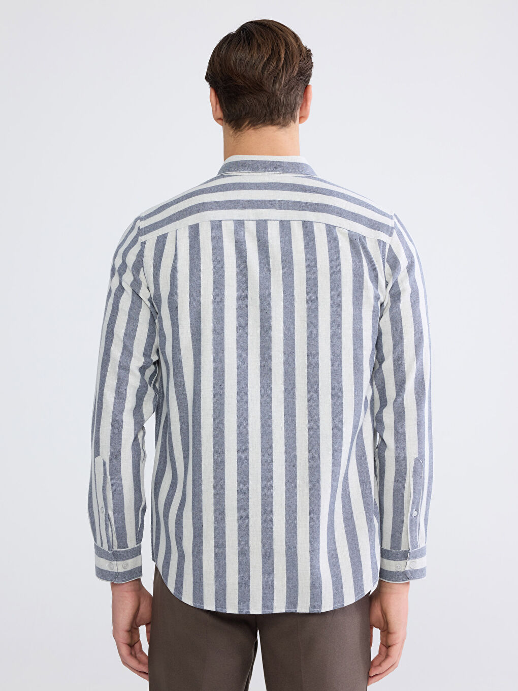 Lacivert Regular Fit Çizgili Erkek Gömlek-3