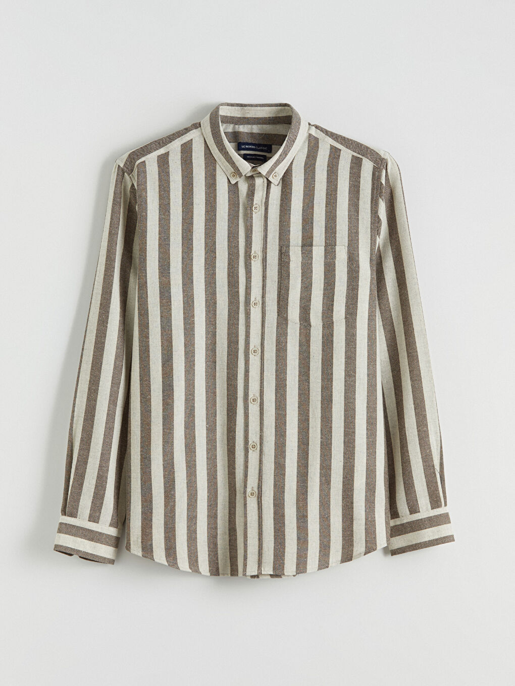 Kahverengi Regular Fit Çizgili Erkek Gömlek-4