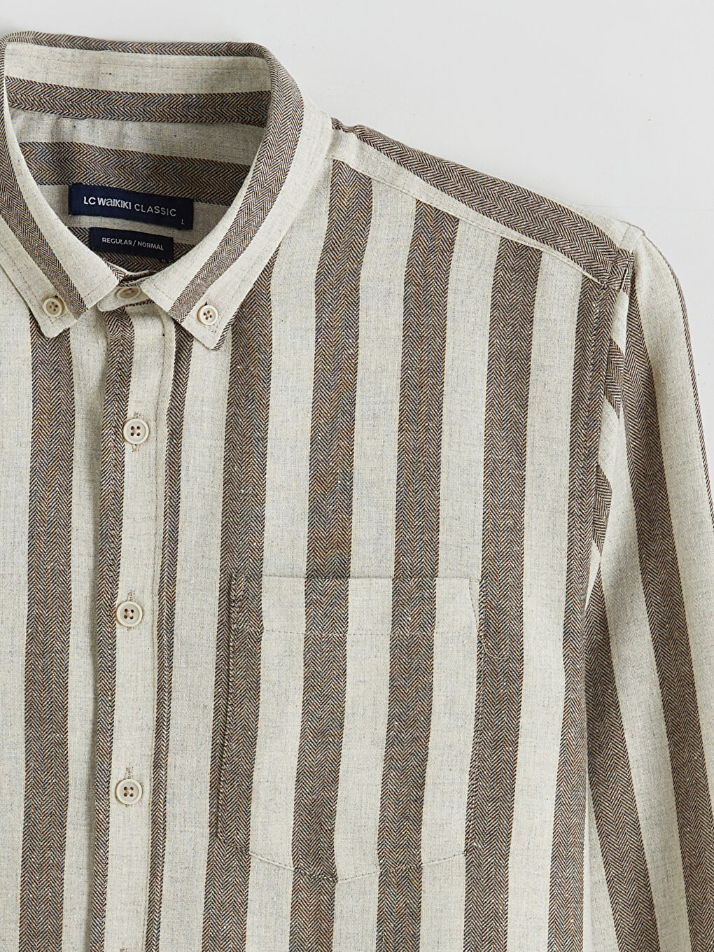 Kahverengi Regular Fit Çizgili Erkek Gömlek-5