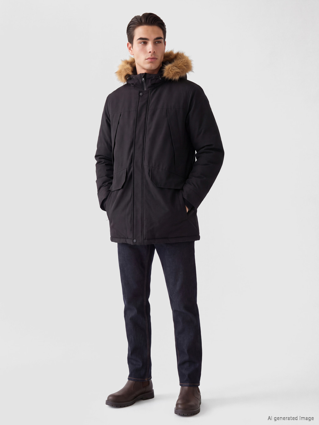 Regular Fit Fur Collar Men's Coat-1