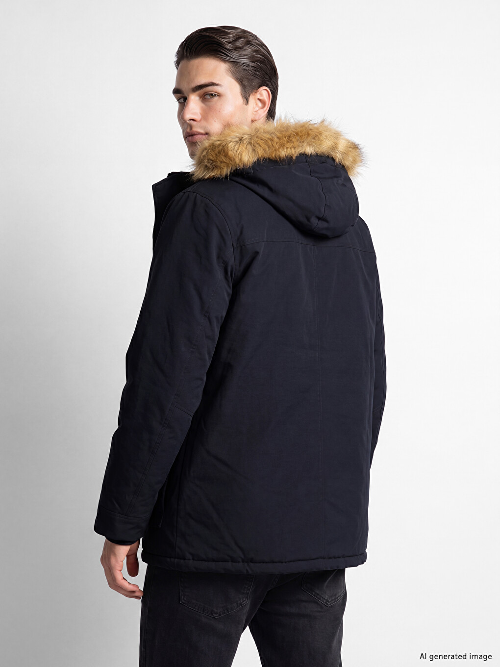Regular Fit Kürklü Kapüşonlu Erkek Mont-2