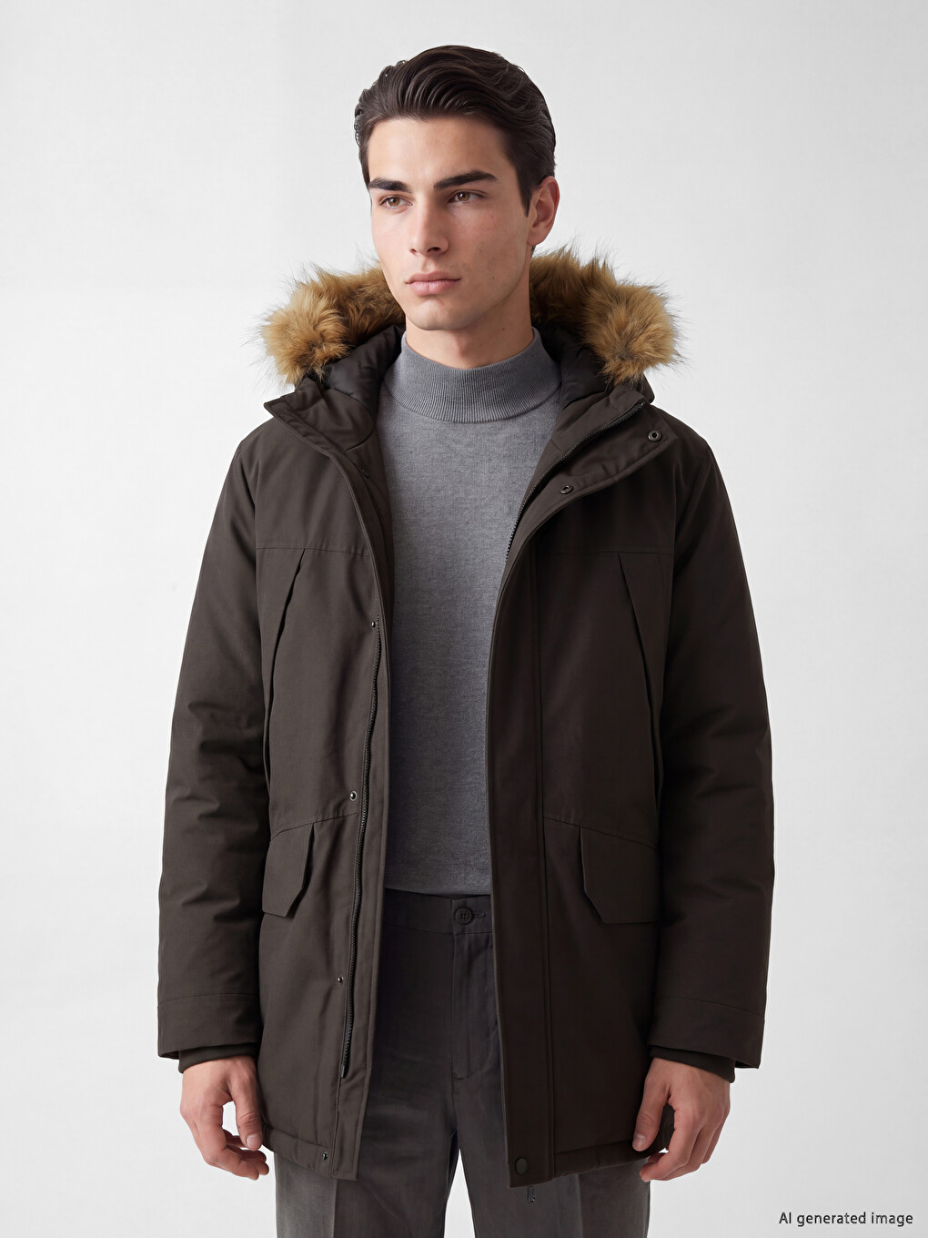 Regular Fit Kürk Yakalı Erkek Mont