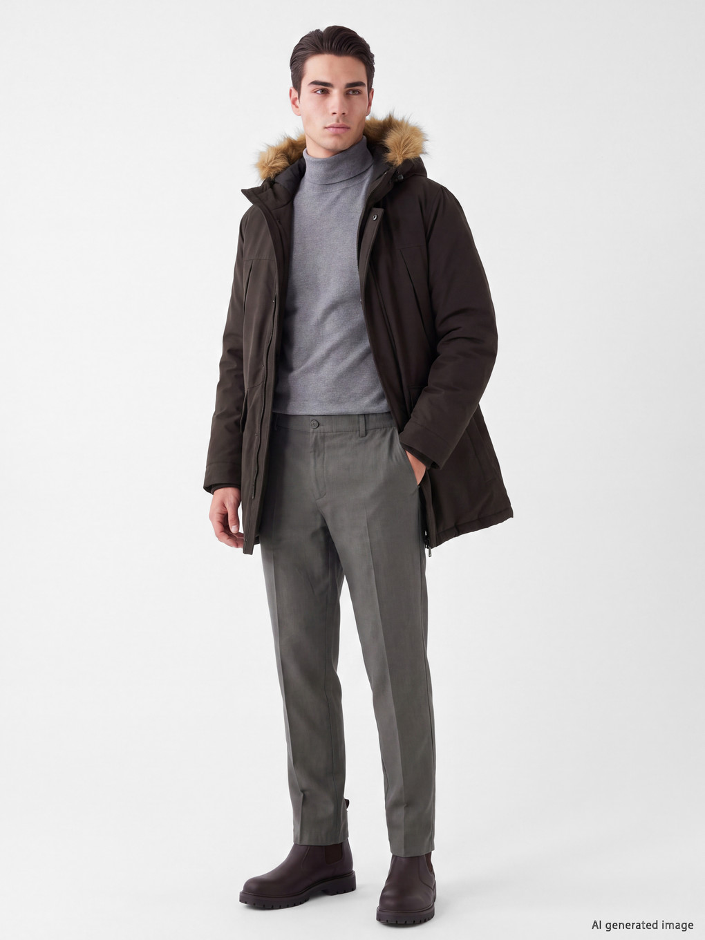 Regular Fit Kürk Yakalı Erkek Mont-1