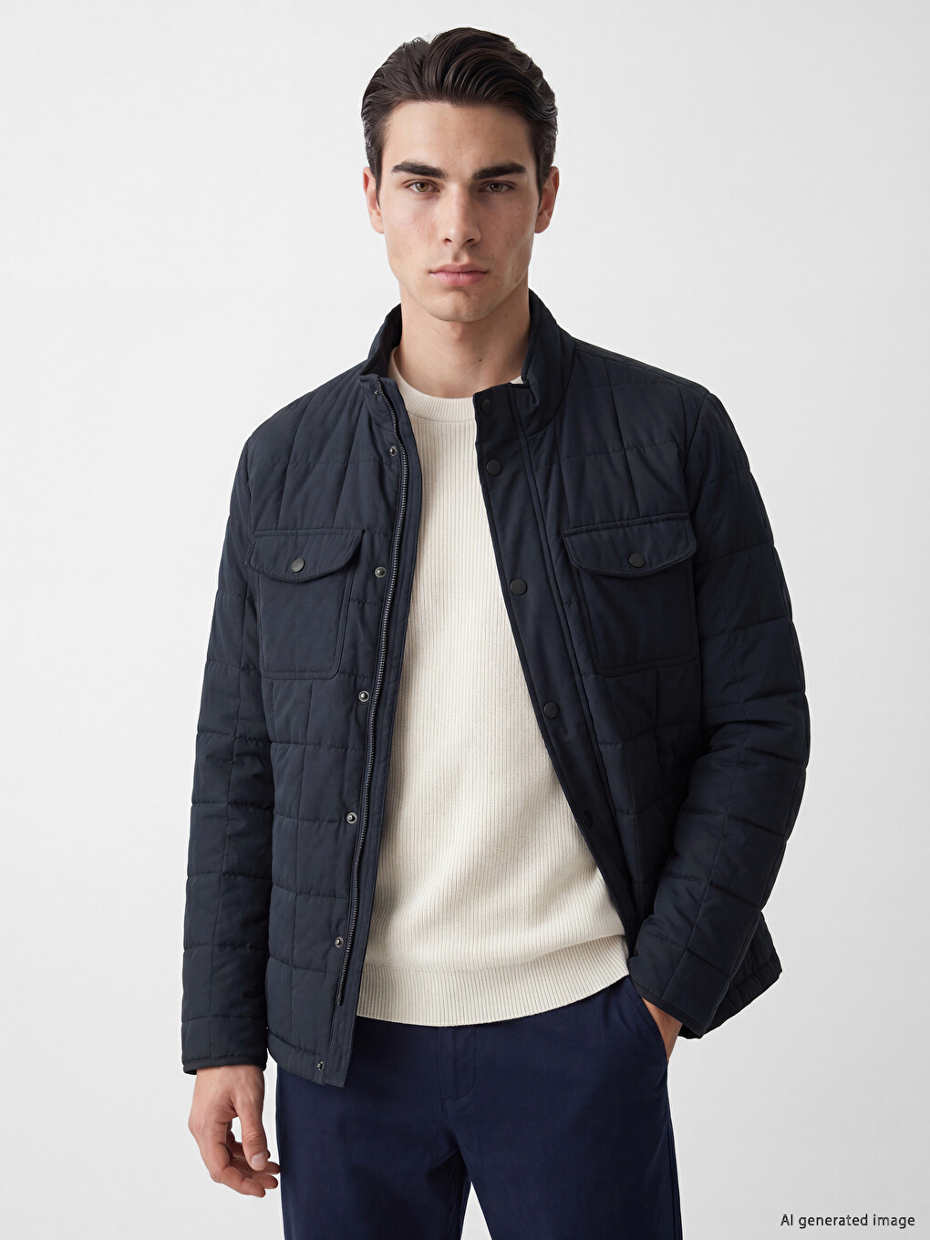 Regular Fit Stand-up Collar Quilted Men's Puffer Coat