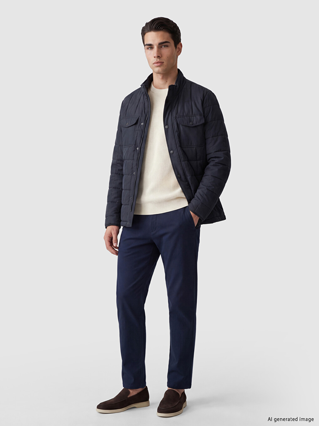Regular Fit Stand-up Collar Quilted Men's Puffer Coat-1