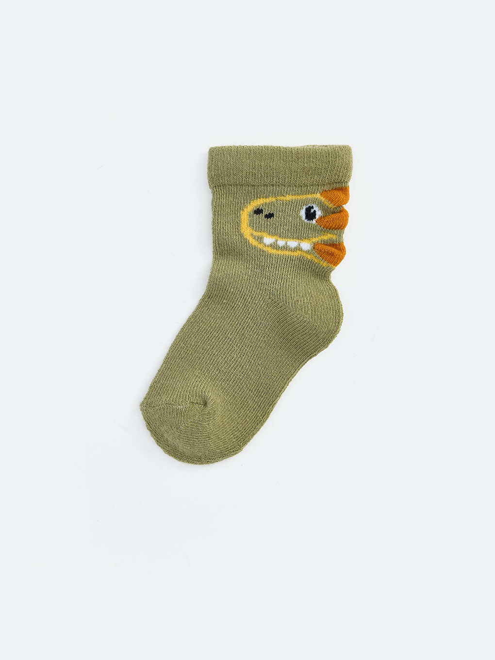 Yeşil Dinozor Nakışlı Erkek Bebek Soket Çorap 5'li-1
