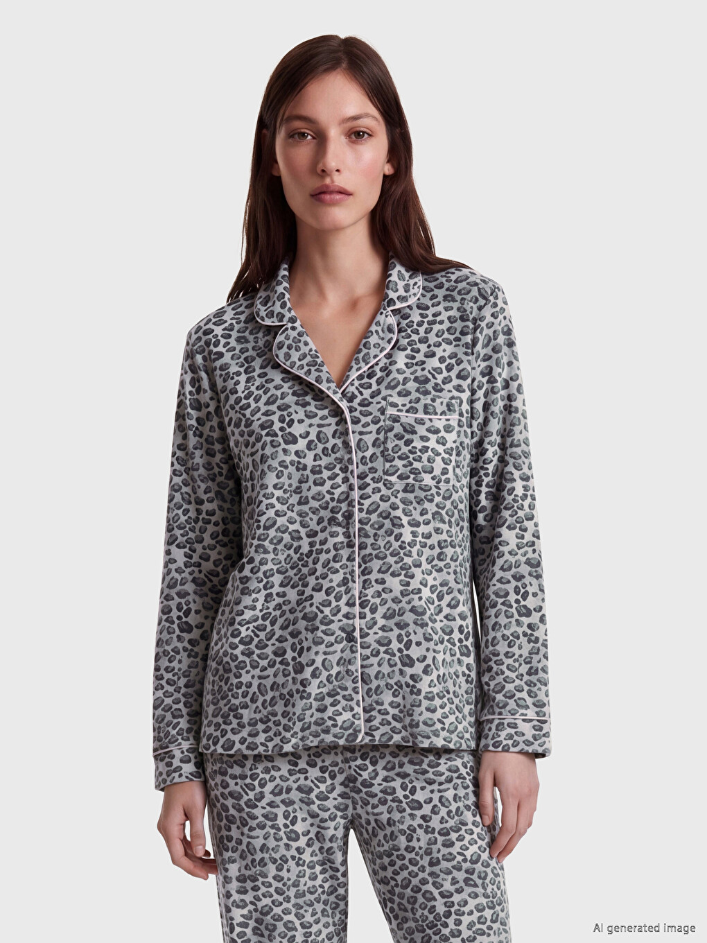 Set De Pijama Din Catifea Cu Imprimeu Leopard Pentru Femei-1