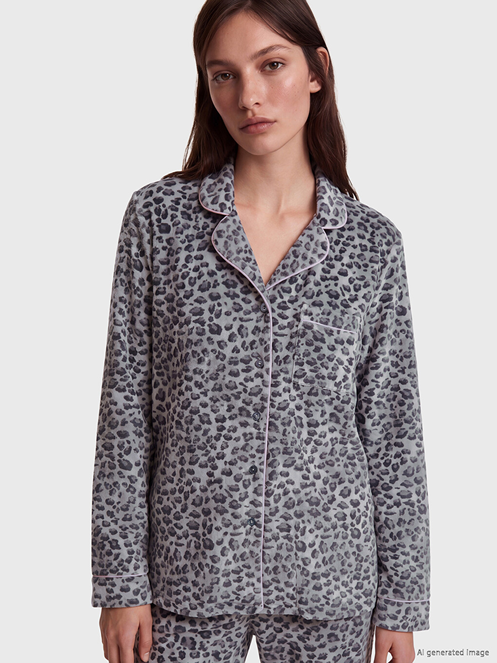 Set De Pijama Din Catifea Cu Imprimeu Leopard Pentru Femei-2