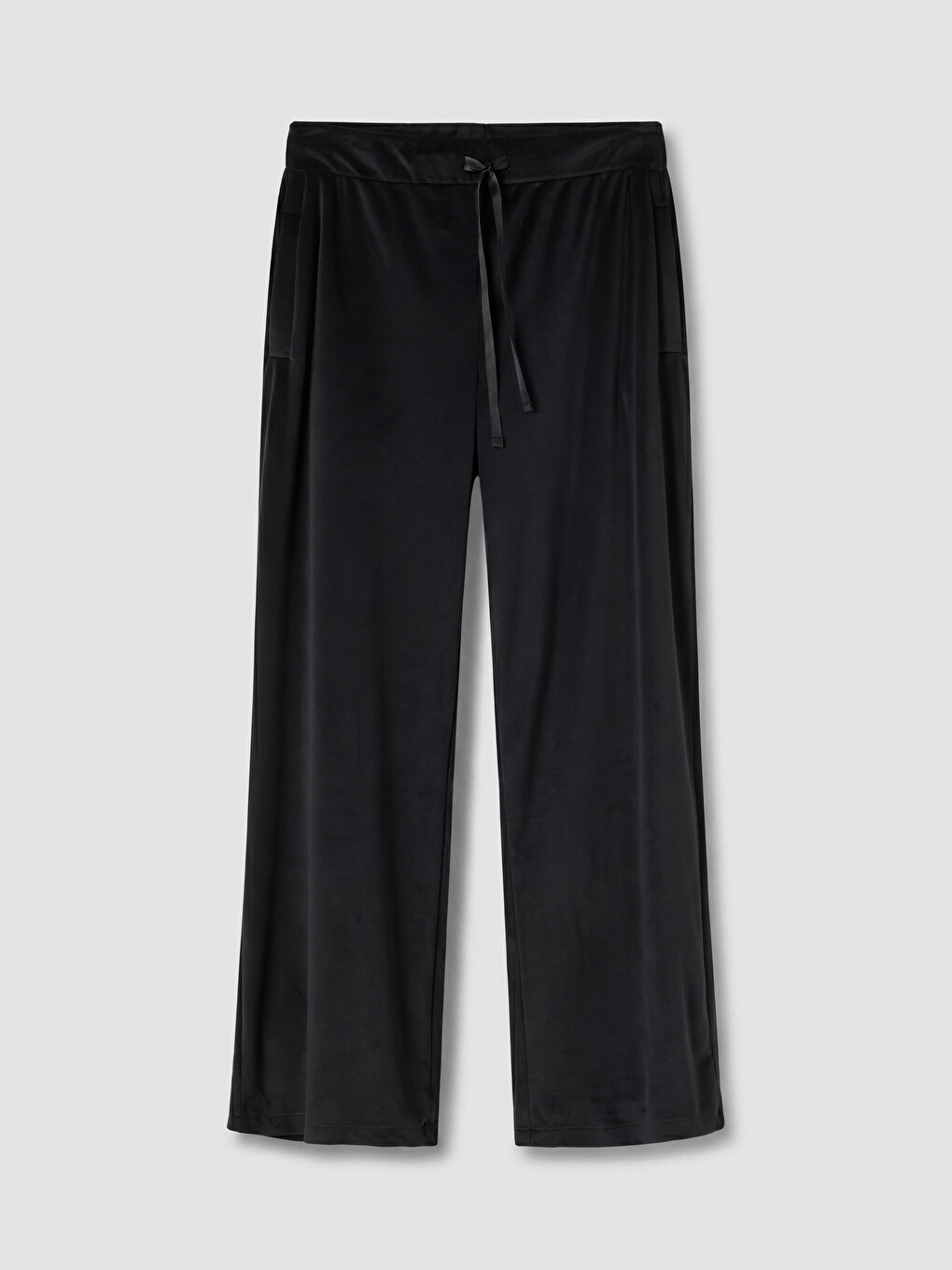 Siyah Beli Lastikli Kadife Kadın Pijama Alt-4