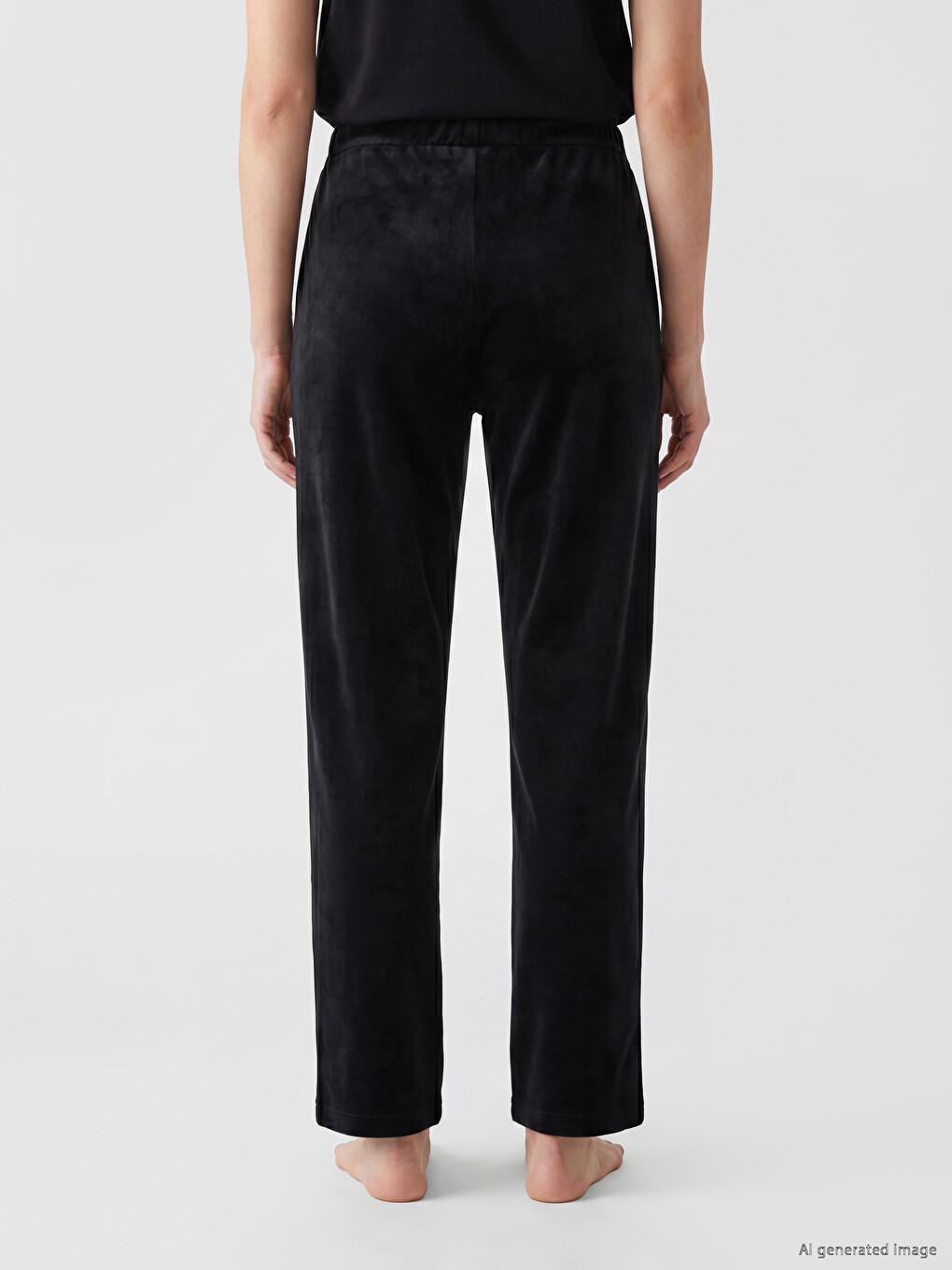 Siyah Beli Lastikli Kadife Kadın Pijama Alt-3