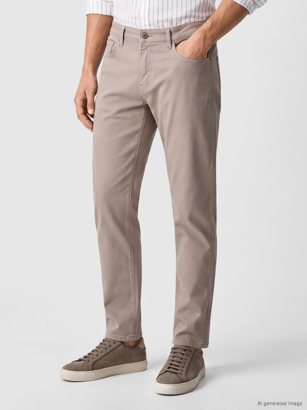 Bej Slim Fit Gabardin Erkek Chino Pantolon-2