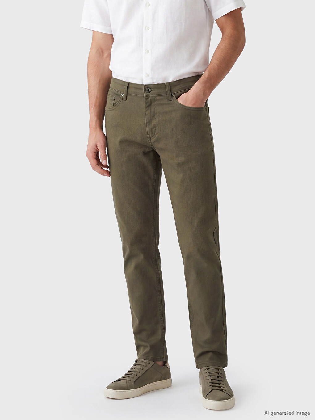 Haki Slim Fit Gabardin Erkek Chino Pantolon-1
