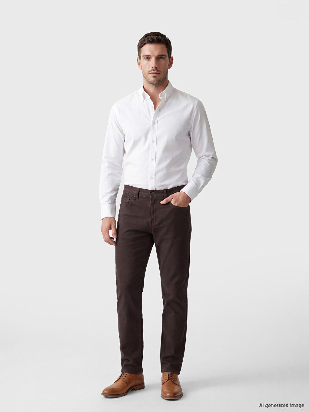 Kahverengi Slim Fit Gabardin Erkek Chino Pantolon