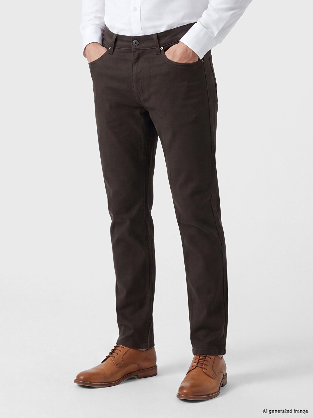 Kahverengi Slim Fit Gabardin Erkek Chino Pantolon-1