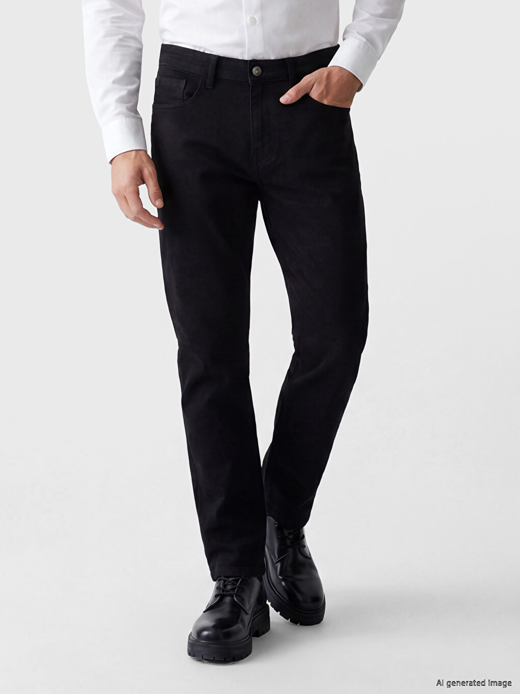Siyah Slim Fit Gabardin Erkek Chino Pantolon-1