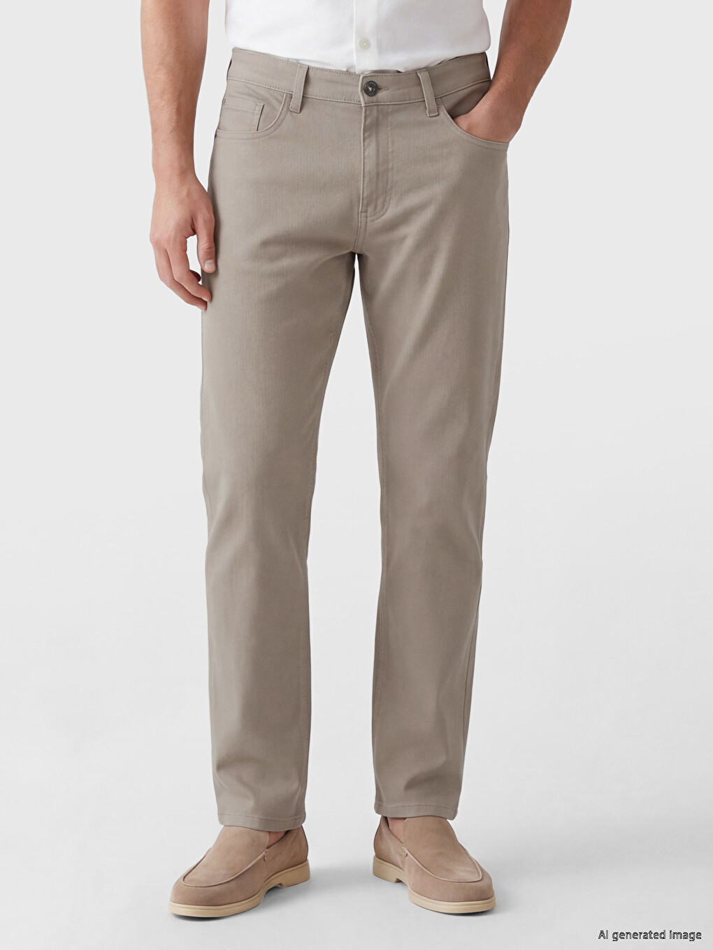 Bej Slim Fit Gabardin Erkek Chino Pantolon-1