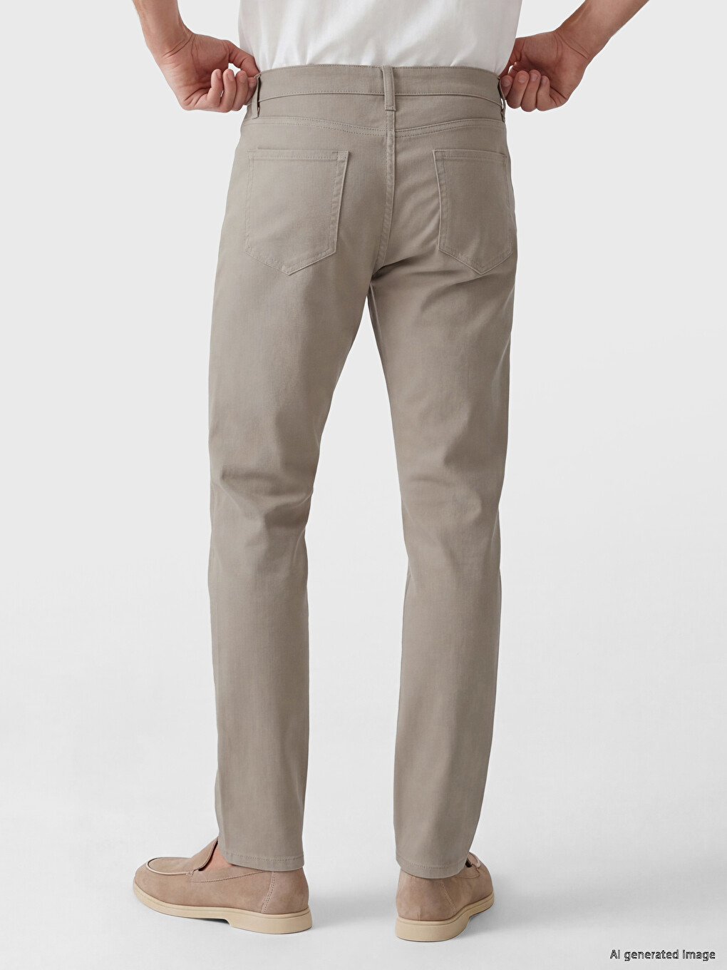 Bej Slim Fit Gabardin Erkek Chino Pantolon-2
