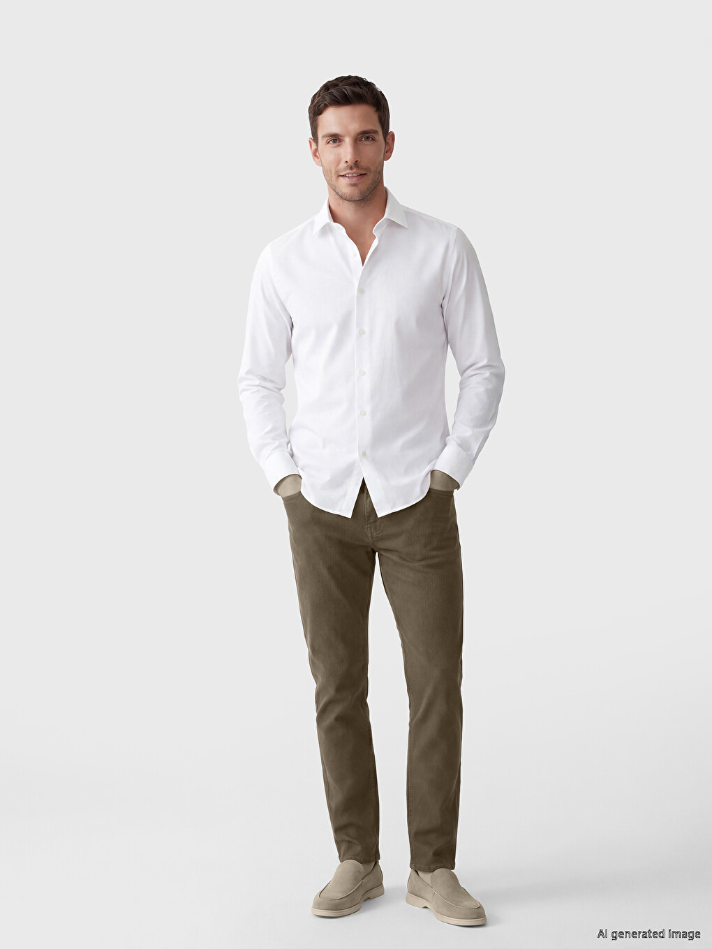Kahverengi Slim Fit Gabardin Erkek Chino Pantolon