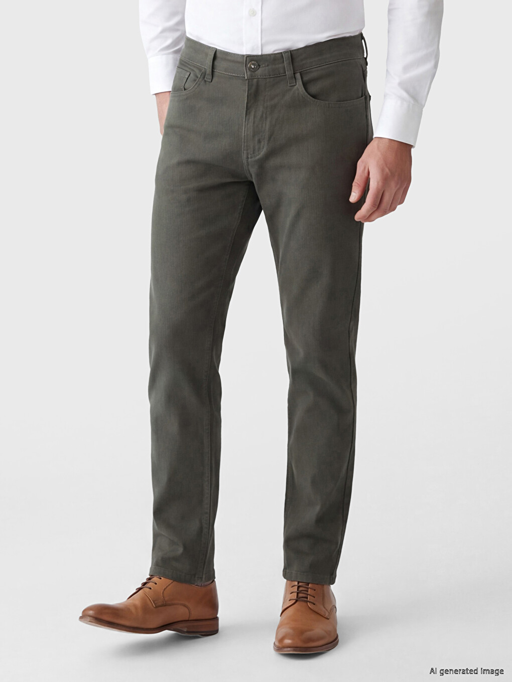 Haki Slim Fit Gabardin Erkek Chino Pantolon-1
