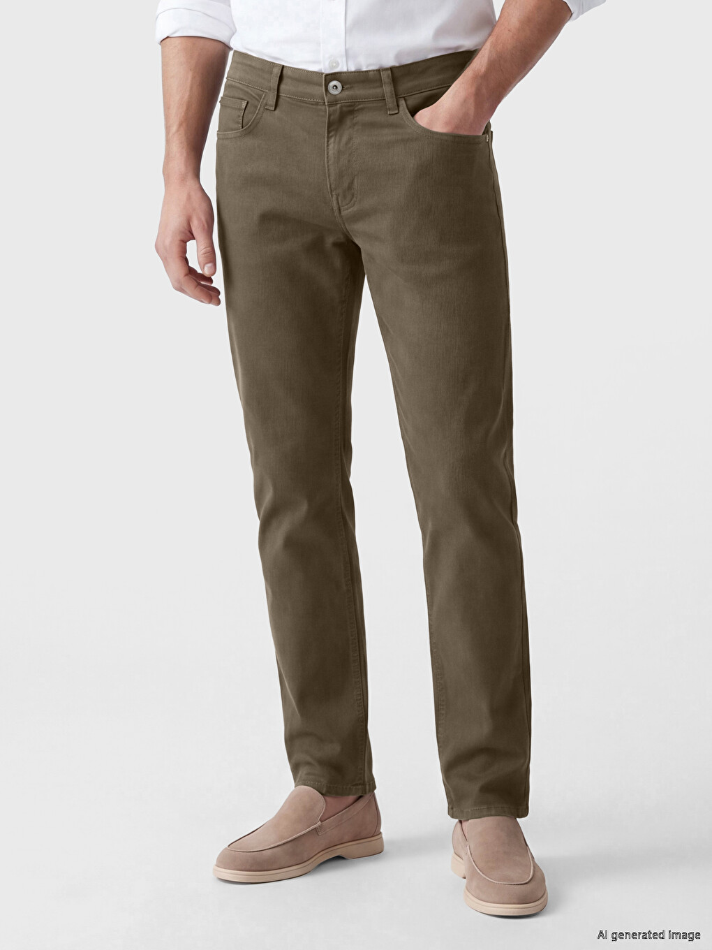 Kahverengi Slim Fit Gabardin Erkek Chino Pantolon-1