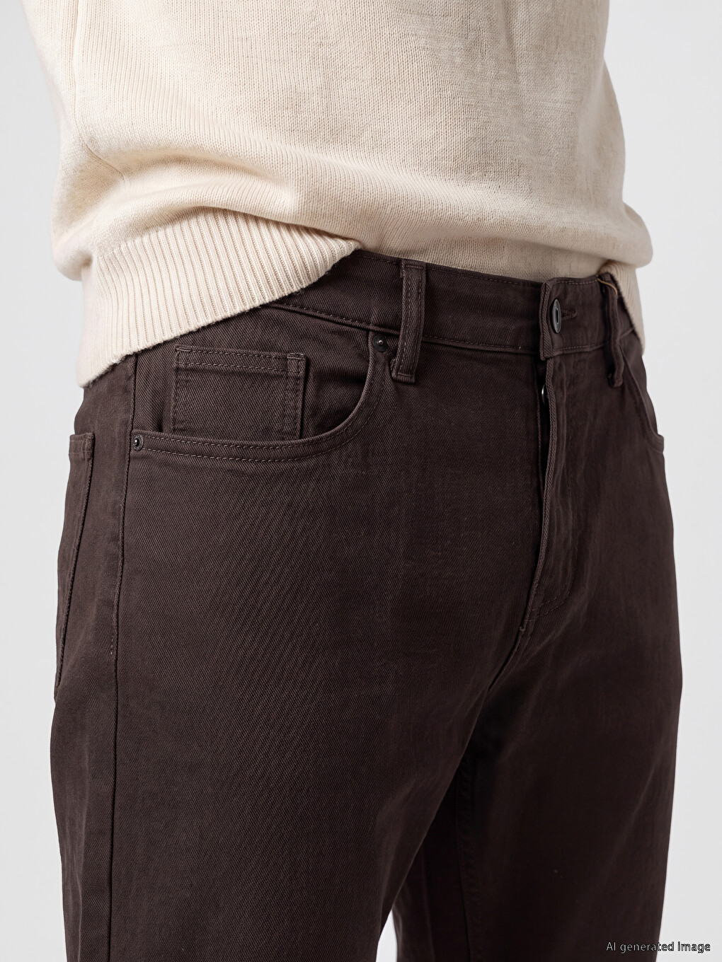 Kahverengi Slim Fit Gabardin Erkek Chino Pantolon-2