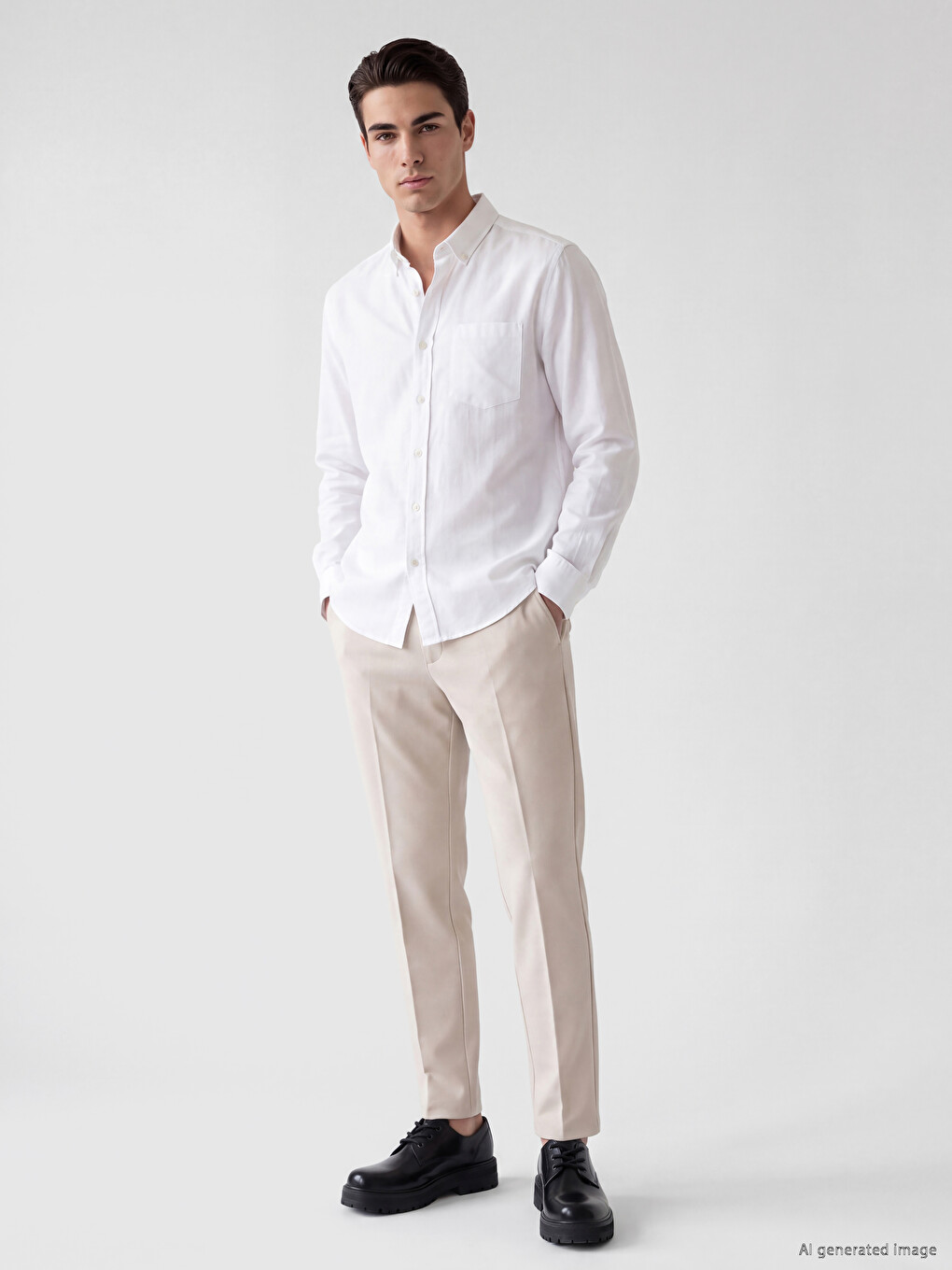 Bej Slim Fit Erkek Chino Pantolon-1