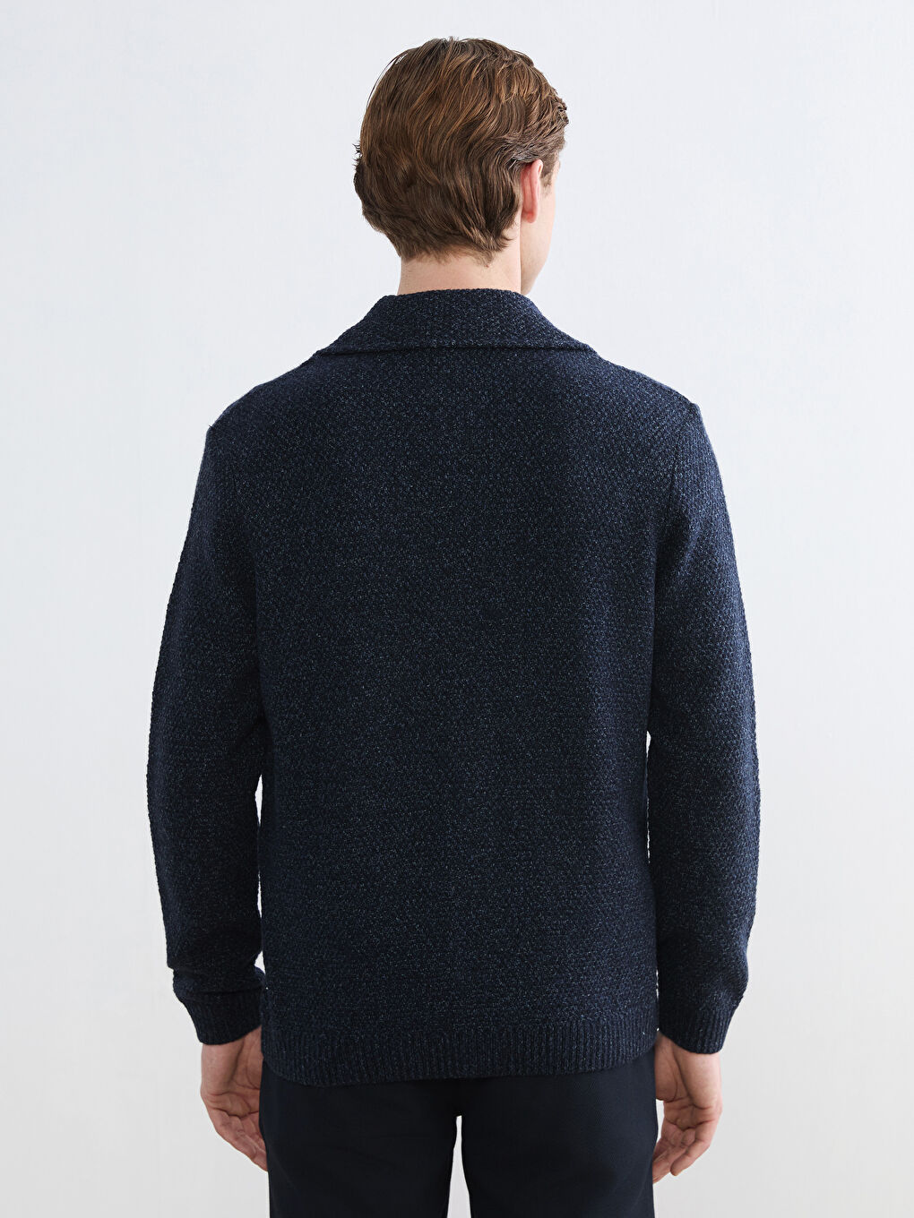 Lacivert Standart Kalıp Ceket Yaka Erkek Triko Hırka-3